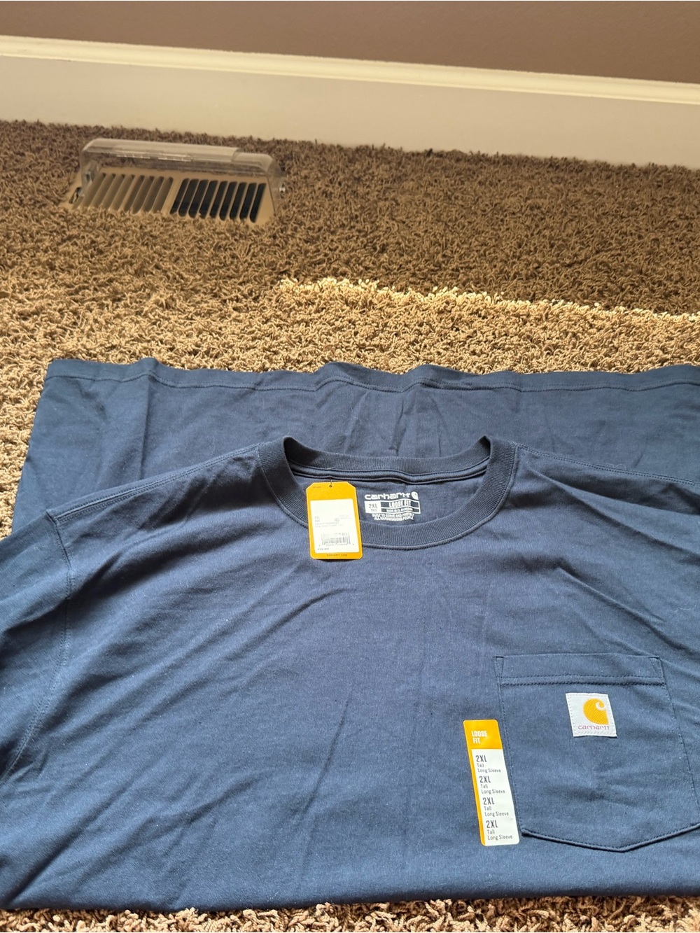 Carhartt Navy Long Sleeve Pocket Tee with Logo Patch